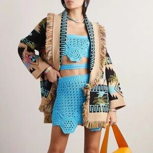 Alanui blooming flowers crochet cotton mini skirt in turquoise